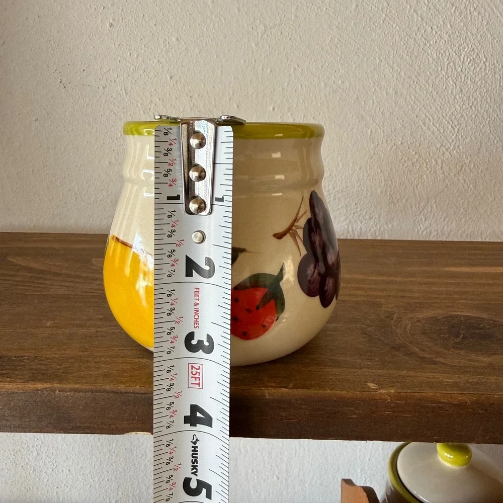 ALCO Industries Fruit Canister Set of 6 w Wood Spice Rack Lidded Ceramic Kitchen